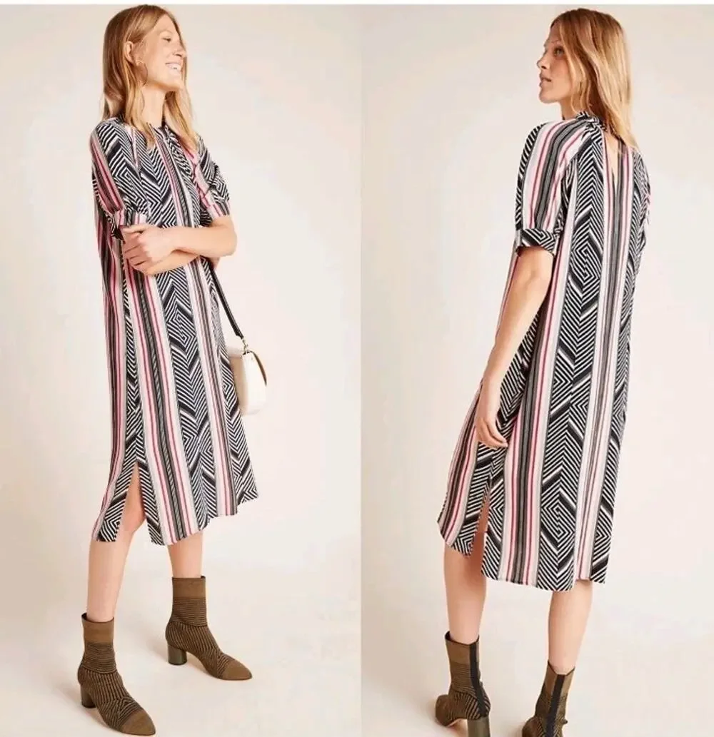 $150 Anthropologie McKenzie Geometric Stripe Midi Dress Boho summer Sz Large